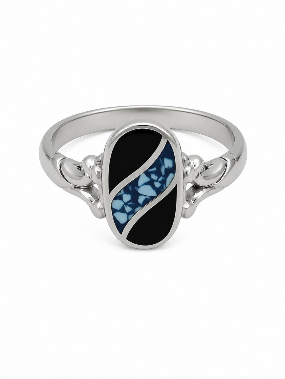 Vtg Stainless Steel Western Gemstone Inlay Oval Ring Size 8